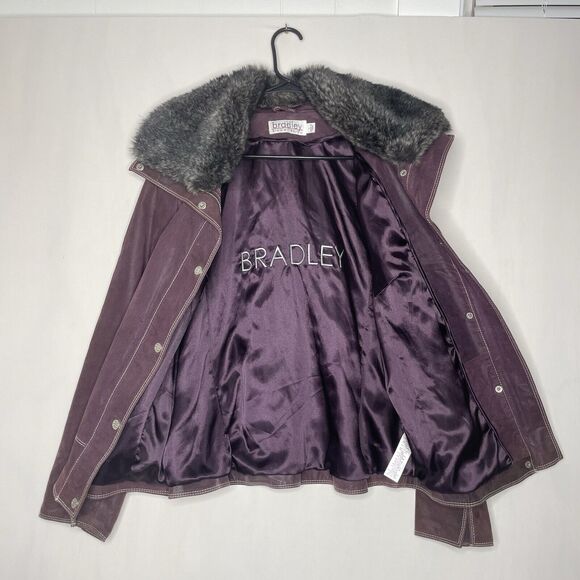 Y2K Purple Leather Jacket Women’s L Moto Biker Grunge Faux Fur Collar Leather - Picture 3 of 13